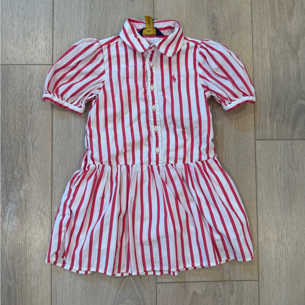 Ralph Lauren Red and White Striped Cotton Button-Front Dress